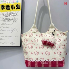 Túi Tote Nhung Mềm Hoạ Tiết Khoá Kéo Kèm Tag Gấu Bông 17769