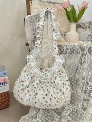 Túi Vải Dáng Bầu Phối Ren Tiểu Thư Dây Cột 15659