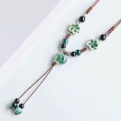 Vòng Cổ Dây Da Rút Mặt Đá Đủ Màu Lòng Thòng Phong Cách Vintage 17380