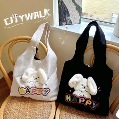 Túi Tote Dạng Bầu Gấu Lông Xù Mịn Nổi Bên Ngoài 17495