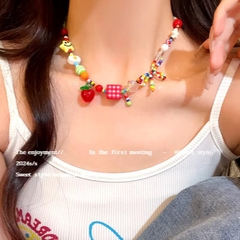 Dây Chuyền Hột Nhựa Sắc Màu Caro Đỏ 17378