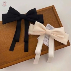 Kẹp Tóc Bấm Sau Vải Nơ Trơn Kèm Dây Ruy Băng Dài 16474