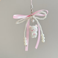 Dây Móc Điện Thoại Kiểu Charm Móc Khóa Thắt Nơ Ruy Băng Hồng Chú Cún 16227