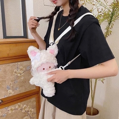 Túi Bé Gấu Lông Xù Tai Nơ Ren Đeo Chéo Ôm Bụng Cute 15708
