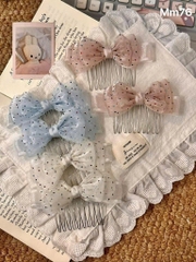 Lược Bườm Xước Tóc Nơ Voan Đính Đá Tiểu Thư 16798