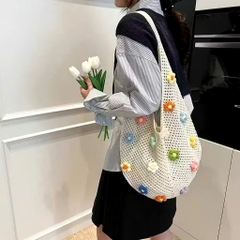 Túi Cói Đi Biển Bện Dệt Kim Nhiều Hoa Len Thời Trang 15578