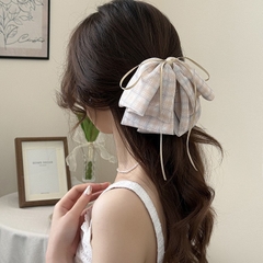 Kẹp Tóc Càng Cua Nơ Vải Caro Phối Dây Ruy Băng Tiểu Thư 15471