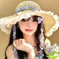 Mũ Cói Viền Caro Đỏ Dây Hoa 17510