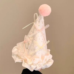 Kẹp Tóc Kiểu Nón Nơ Ruy Băng Chóp Pompom Hồng 15469