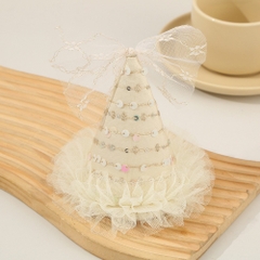 Kẹp Tóc Kiểu Nón Lông Vũ Chóp Nơ Ren Trắng Be 15468