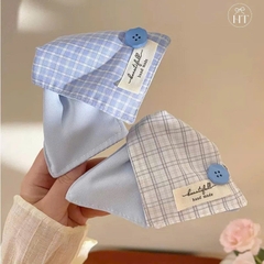 Kẹp Tóc Nhựa Cung Xoắn Vải Caro Xanh Đính Nút Áo 17720