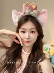 Cài Tóc Tai Lông Hồng Phối Vương Miện Nơ Disney 17392