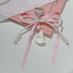 Dây Móc Điện Thoại Kiểu Charm Móc Khóa Thắt Nơ Ruy Băng Hồng Chú Cún 16227