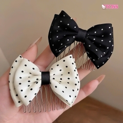 Set 2 Lược Bườm Xước Tóc 2 Lớp Nơ Vải Chấm Bi 17715