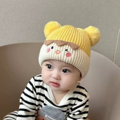 Mũ Len Mặt Cười Tai Gấu Lông Xù 16458