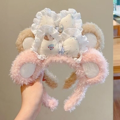 Cài Tóc Lông Xù Tai Gấu Đính Nơ Cún Tai Xù Viền Ren 16153