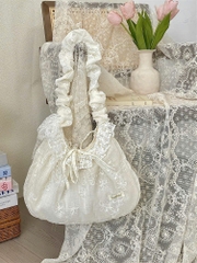 Túi Vải Dáng Bầu Phối Ren Tiểu Thư Dây Cột 15659