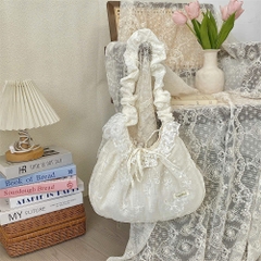 Túi Vải Dáng Bầu Phối Ren Tiểu Thư Dây Cột 15659