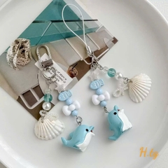 Móc Khoá Dây Móc Điện Thoại Charm Cá Heo Xanh & Ốc Biển 17924