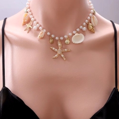 Vòng Cổ Kim Loại Dây Xích Ngọc Trai Vỏ Sò Ốc Sao Biển Đi Biển Thời Trang 15588