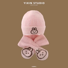 Mũ Len Ấm Kèm Khăn Choàng Cổ Thêu Thỏ Cho Bé 16473