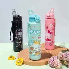 Bình Nước Nhựa Hoạt Hình Nút Bật Ống Hút 16976