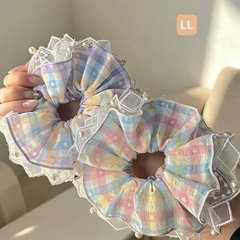 Cột Tóc Vải Scrunchies 4 Lớp Caro Vuông Trái Tim Ngọc Trai 17776
