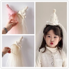 Cài Tóc Kiểu Nón Chóp Thắt Nơ Chóp Tròn Phối Voan Dài 15521