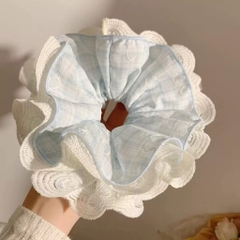Cột Tóc Vải Scrunchies 4 Lớp Caro Nhỏ Hoa Nhí Phối Ren 17278