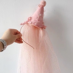 Cài Tóc Kiểu Nón Chóp Thắt Nơ Chóp Tròn Phối Voan Dài 15521