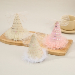 Kẹp Tóc Kiểu Nón Lông Vũ Chóp Nơ Ren Trắng Be 15468