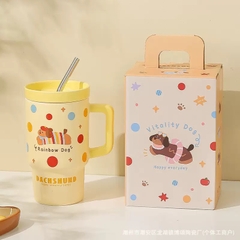 Ly Sứ Cao Có Quai Cầm Kèm Nắp Và Ống Hút DACHSHUND 16398