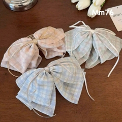 Kẹp Tóc Càng Cua Nơ Vải Caro Phối Dây Ruy Băng Tiểu Thư 15471