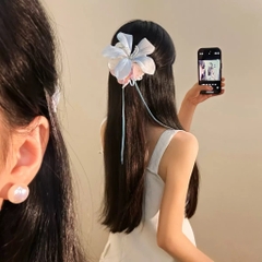 Kẹp Tóc Mỏ Vịt Hoa Lan Hòi Điệp & Hoa Ly Phối Nơ Ren 17367