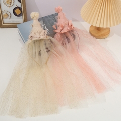 Cài Tóc Kiểu Nón Chóp Thắt Nơ Chóp Tròn Phối Voan Dài 15521