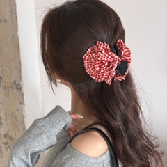 Kẹp Tóc Nhựa Cung Bông Hoa Vải Trà Caro 15692