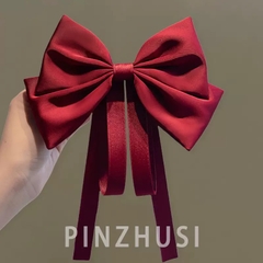 Kẹp Tóc Bấm Sau Vải Nơ Trơn Kèm Dây Ruy Băng Dài 16474