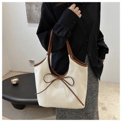 Túi Xách Vải Sợi Dệt Cứng Viền Da Thắt Nơ Thời Trang 15714