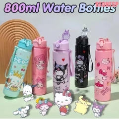 Bình Nước Nhựa Hoạt Hình Nút Bật Ống Hút 16976