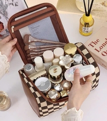 Túi Đựng Mỹ Phẩm Da Caro Nâu Thời Trang 15499