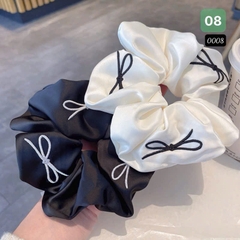 Cột Tóc Vải Scrunchies Trắng Đen Trơn Thêu Nơ 17951