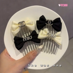 Set 2 Lược Bườm Xước Tóc Nơ Vải 2 Lớp Đính Charm 17789
