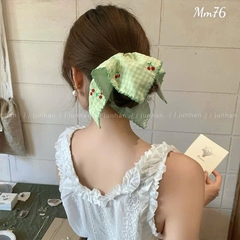 Cột Tóc Vải Scrunchies Vuông Caro Quả Cherry Viền Màu 17280