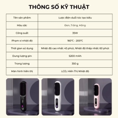 Lược Điện Chải Duỗi Tóc Ion Âm Không Dây 3 Mức Nhiệt 160-200 16831