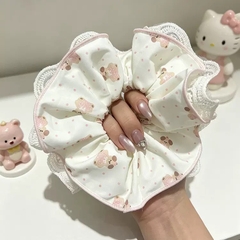 Cột Tóc Vải Scrunchies 4 Lớp Gấu Chấm Bi Phối Ren 17588