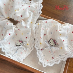 Cột Tóc Vải Scrunchies Vuông Hoa Nhí Charm Kitty Nơ 17277
