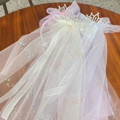 Cài Tóc Kiểu Vương Miệng Thắt Nơ Phối Voan Dài 15690