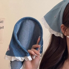 Cài Tóc Kiểu Khăn Trùm Đầu Vải Jean Xanh Đính Đá Nơ 15514