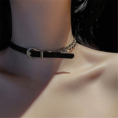 Vòng Cổ Choker Da PU Phối Xích Thời Trang 17462