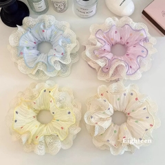 Cột Tóc Vải Scrunchies 4 Lớp Chấm Bi Màu Phối Ren 17275